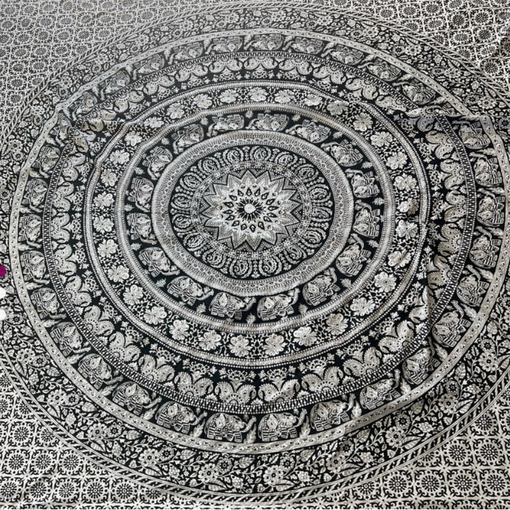 Indian Elephant Mandala Black White Print Tapestry Dorm Wall Hanging Art Decor